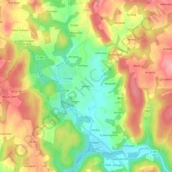 Kerfany地形图、海拔、地势