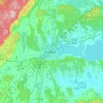 Örebro地形图、海拔、地势
