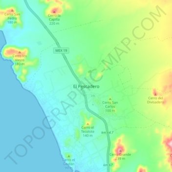 El Pescadero地形图、海拔、地势