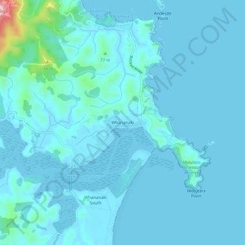 Whananaki地形图、海拔、地势