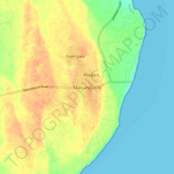 Makunduchi地形图、海拔、地势