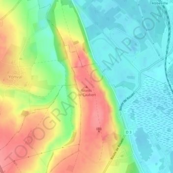 Monts de Caubert地形图、海拔、地势