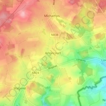 Arloncourt地形图、海拔、地势