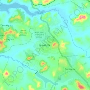 Sunabeda地形图、海拔、地势