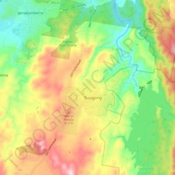 Googong地形图、海拔、地势