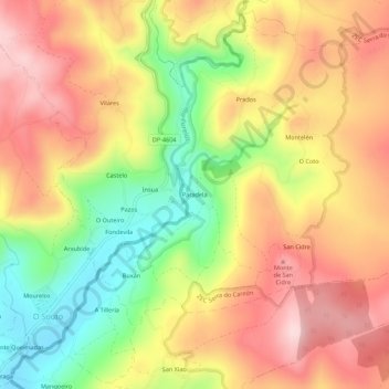 Paradela地形图、海拔、地势
