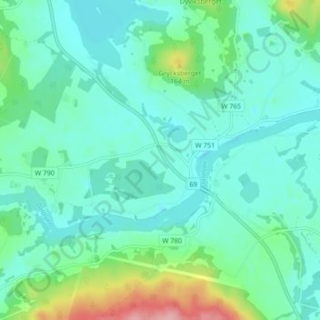 Uppbo地形图、海拔、地势