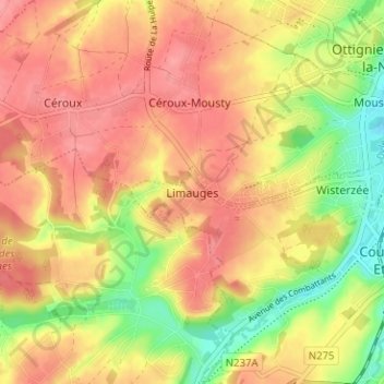 Limauges地形图、海拔、地势