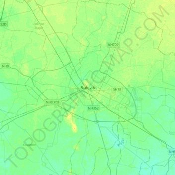Rohtak地形图、海拔、地势