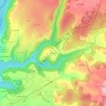Anglards地形图、海拔、地势