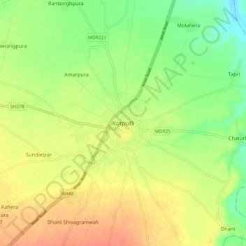 Kotputli地形图、海拔、地势