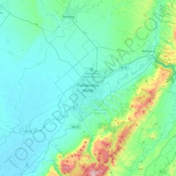Palmerston North地形图、海拔、地势