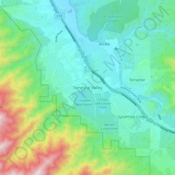 Temescal Valley地形图、海拔、地势
