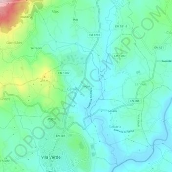 Paços地形图、海拔、地势