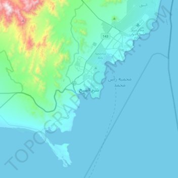 شرم الشيخ地形图、海拔、地势