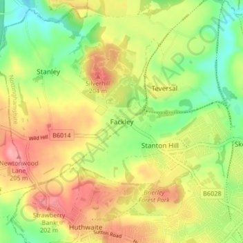 Fackley地形图、海拔、地势