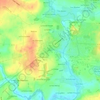 Gauchis地形图、海拔、地势