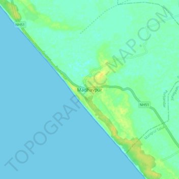 Madhavpur地形图、海拔、地势