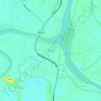 Uttara地形图、海拔、地势