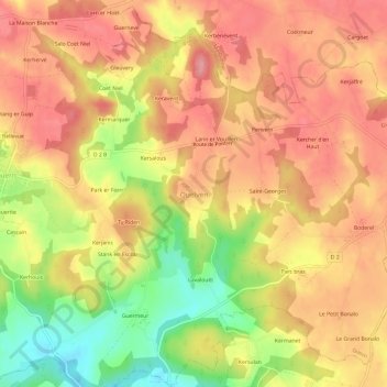 Quelven地形图、海拔、地势