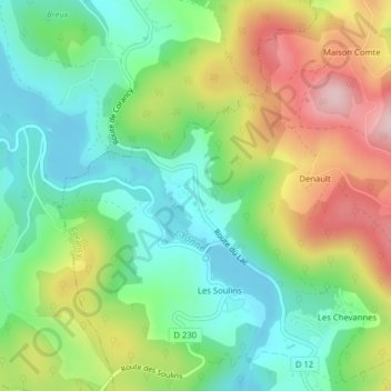 Les Vouas地形图、海拔、地势