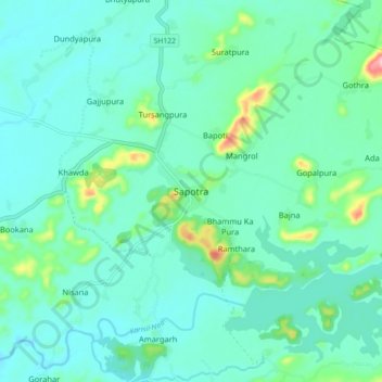 Sapotra地形图、海拔、地势