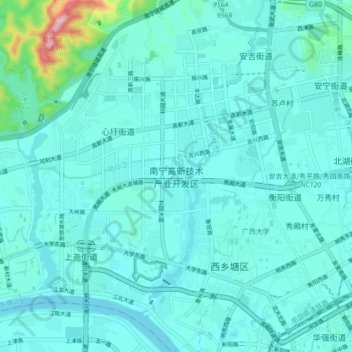 南宁高新技术产业开发区地形图、海拔、地势