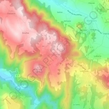 Chaspinhac地形图、海拔、地势