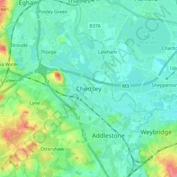 Chertsey地形图、海拔、地势