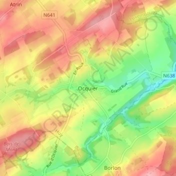 Ocquier地形图、海拔、地势