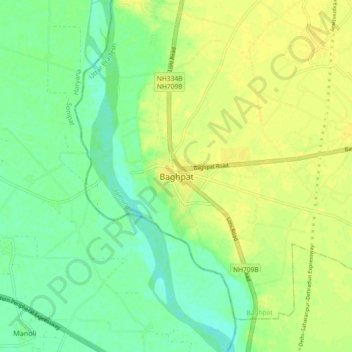 Baghpat地形图、海拔、地势