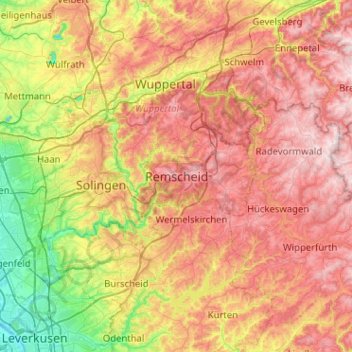 Remscheid地形图、海拔、地势
