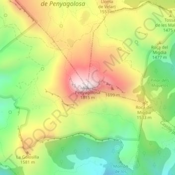 Penyagolosa地形图、海拔、地势