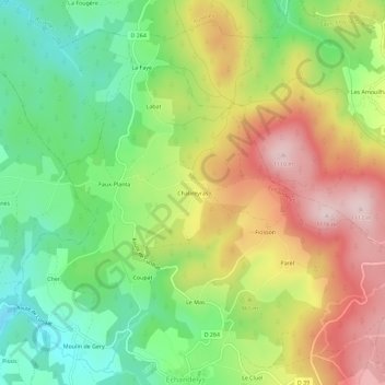 Chabreyras地形图、海拔、地势