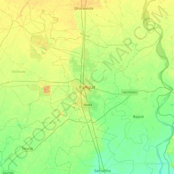 Panipat地形图、海拔、地势