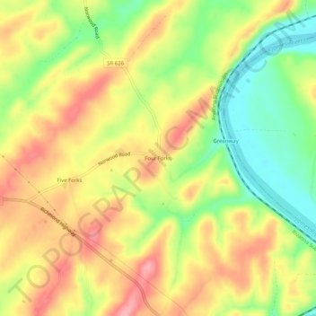 Four Forks地形图、海拔、地势