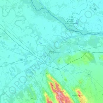 Győr地形图、海拔、地势