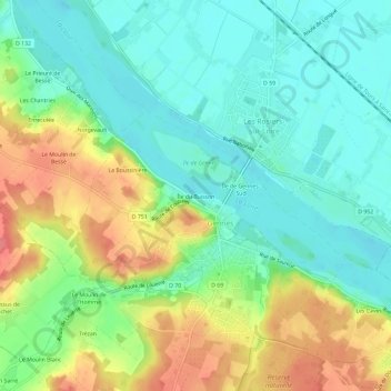 Île du Buisson地形图、海拔、地势