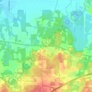 Springville地形图、海拔、地势