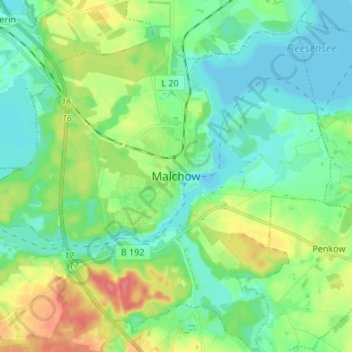 Malchow地形图、海拔、地势