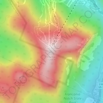 Cannon Mountain地形图、海拔、地势