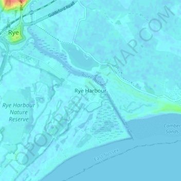 Rye Harbour地形图、海拔、地势