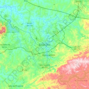 Sorocaba地形图、海拔、地势