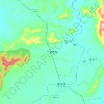 广坝农场地形图、海拔、地势