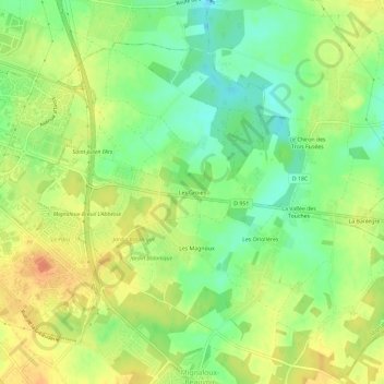Les Groies地形图、海拔、地势