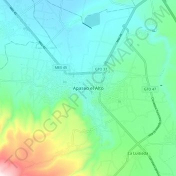 Apaseo el Alto地形图、海拔、地势