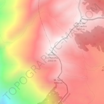 Monte Cornacchia地形图、海拔、地势