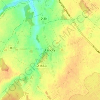 Crucey地形图、海拔、地势