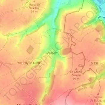Acquet地形图、海拔、地势