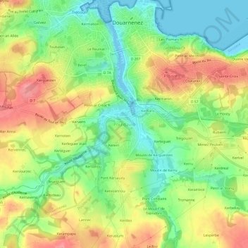 Pouldavid地形图、海拔、地势